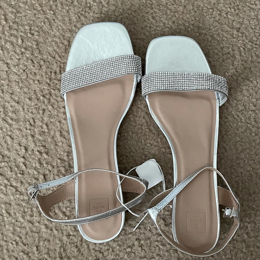 David’s Bridal silver embellished strap sandal heels low heel. Never worn
